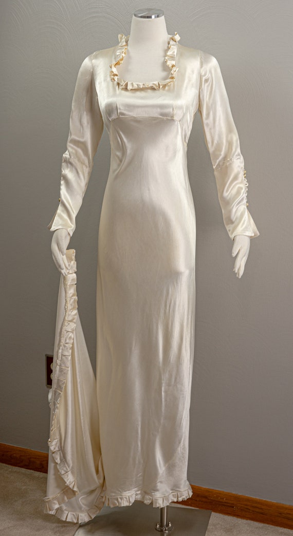 Wonderful 30s Crepe Backed Satin Cream Wedding Go… - image 8