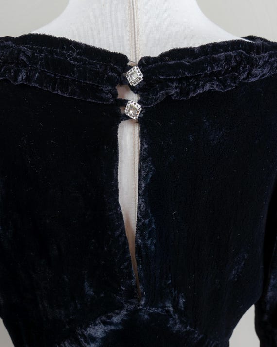 1930s Black Silk Velvet Evening Gown with Rhinestone … - Gem
