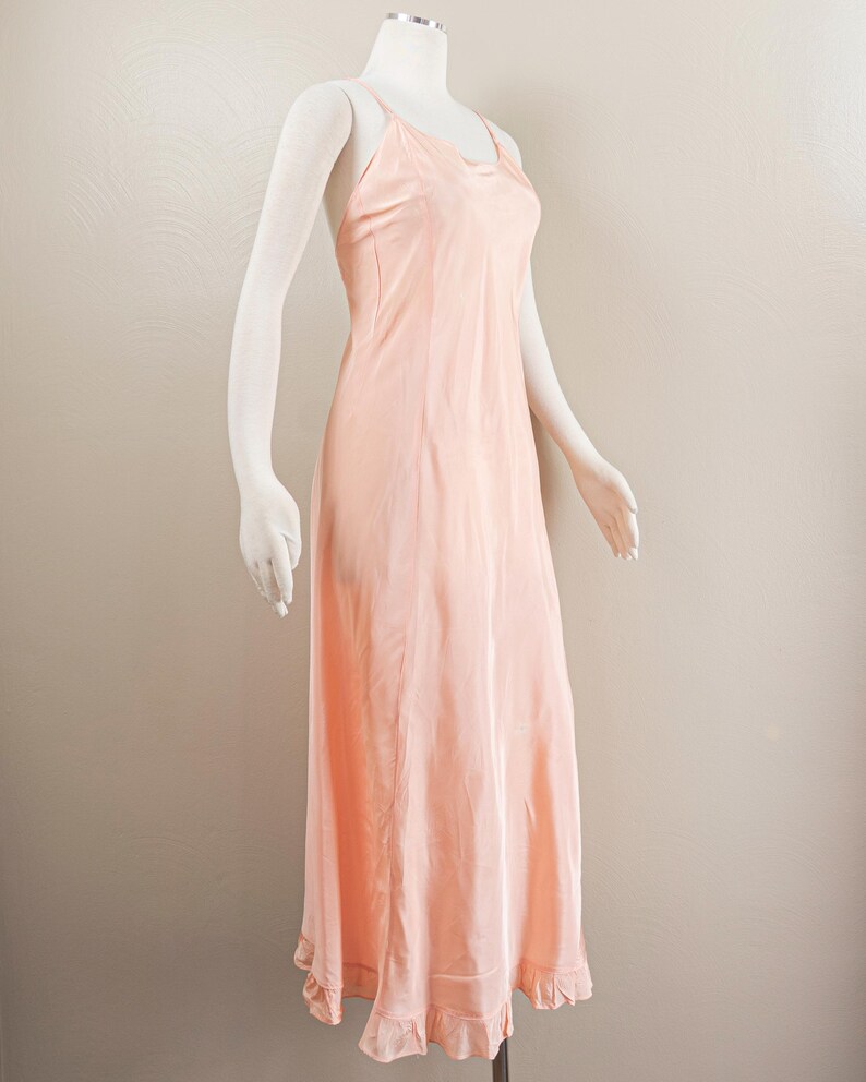 30s/40s Peach Rayon Slip Dress, Ruffle Hem, Princess Seams, Ankle ...