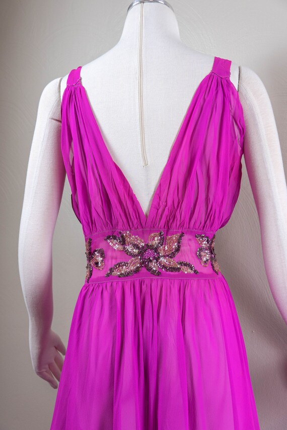 Glamorous 30s Vivid Fuchsia Silk Chiffon Evening … - image 8