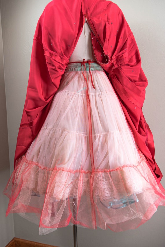 Glitzy 50s Red Satin Rhinestones Party Dress, Bla… - image 9