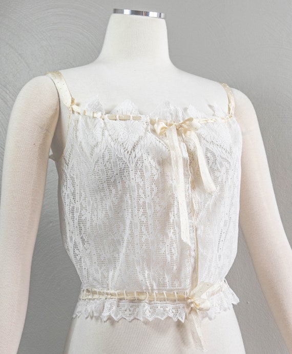 Stunning Lace 1900s-1910s Corset Cover, Silk Polk… - image 2