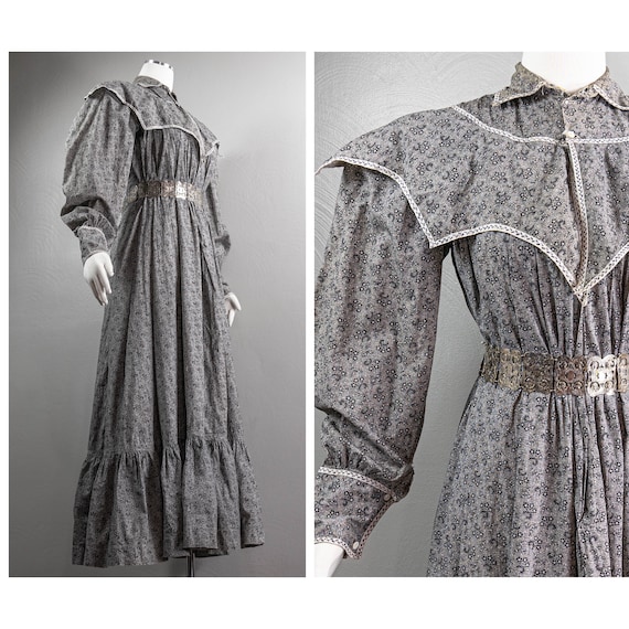 Lovely 1900s Black and White Calico Cotton Wrapper Dress 