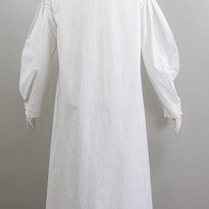 Antique Victorian Ca. 1860 Drop Shoulder White Linen Nightgown, Balloon Sleeves, Lace Trim, High Collar image 7