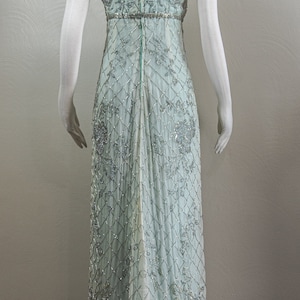 Stunning 60s Rosalie MaCrini Beaded Teal Silk Organza Evening Dress, Empire Waisted, Grecian Style image 5