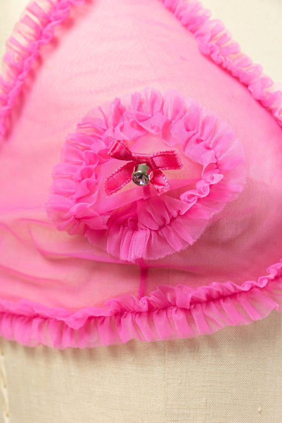 60s/70s Hot Pink Sheer Nylon Lingerie Set, Pajama… - image 5