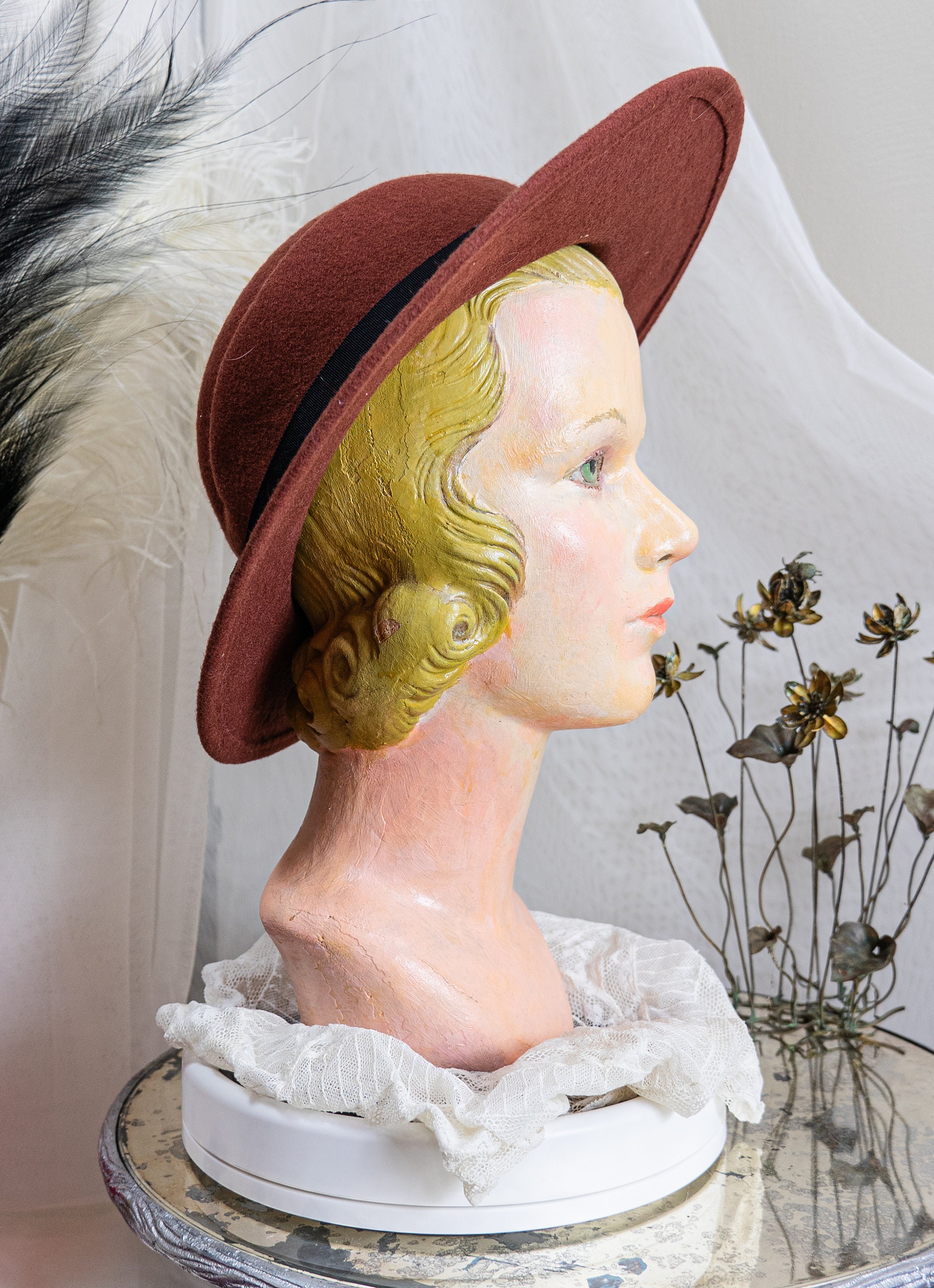 Vintage Hand Blocked Makins New York Felt Chocolate Brown Hat With Bow Hat Band Brown 1940s Fedora Hat | the Silkstone | Custom Fit Rabbit  main image 3