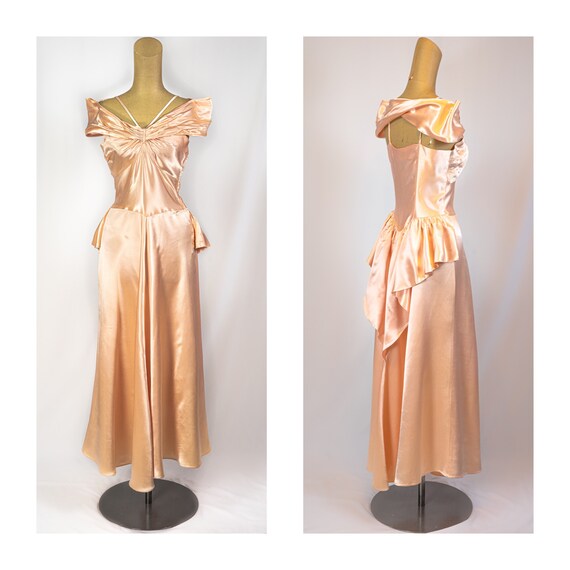 vintage 40s Peach Liquid Satin evening dress, Bust