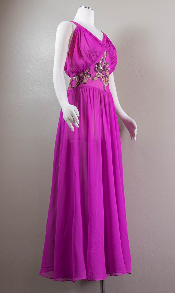 Glamorous 30s Vivid Fuchsia Silk Chiffon Evening … - image 5