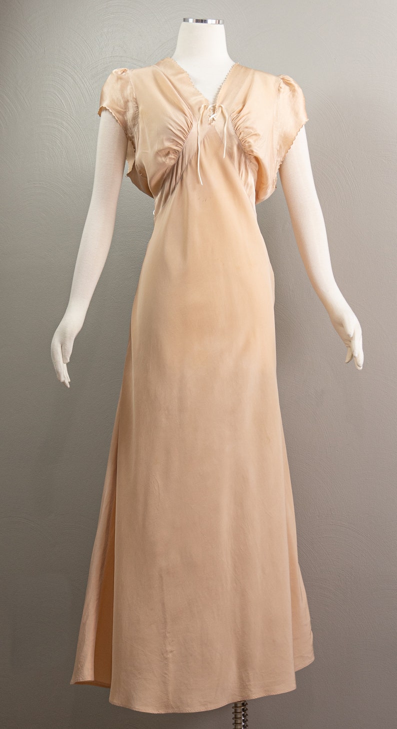 Dusty Rose 40s Barbizon Nightgown, Puffed Cape Sleeves, Slip Dress, Large Size. image 2