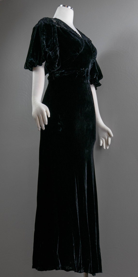 Stunning Slinky 30s Black Silk Velvet Evening Gow… - image 5