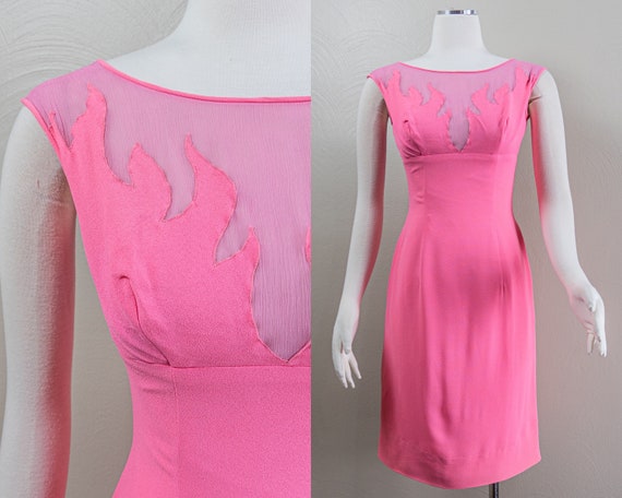 Flame Illusion Bust Hot Pink 60s Crepe Rayon Wigg… - image 1