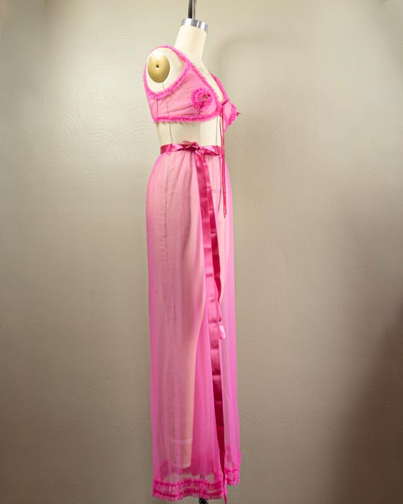 60s/70s Hot Pink Sheer Nylon Lingerie Set, Pajama… - image 6