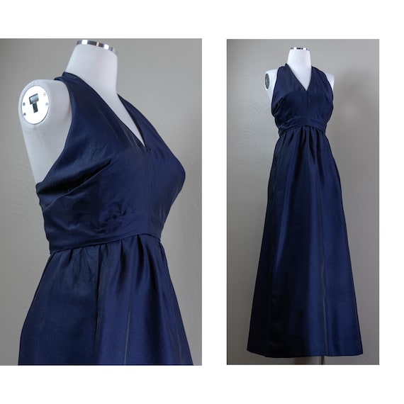 Elegant 70s Midnight Blue Gabardine Wool Halter D… - image 1