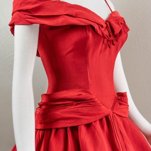 Glamorous True Red 50s Silk Faille Off the Shoulder Evening Dress, Fred Perlberg, Ballet Length image 5