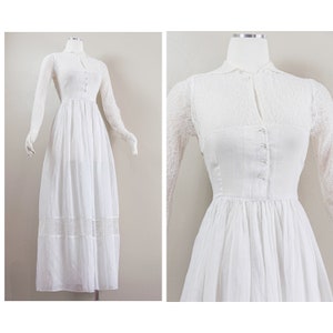 40s/50s Lace Wedding Dress: Cotton Organdy, Crystal Buttons, Small