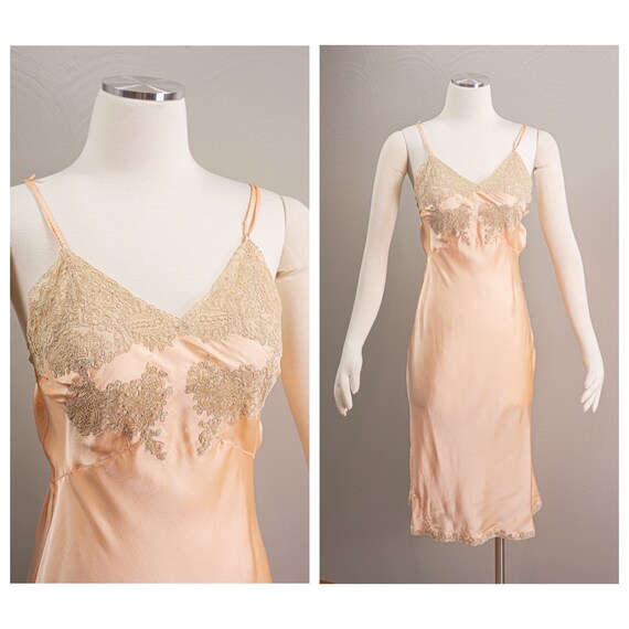 Lux 30s Peach Silk Slip with Gorgeous Lace Details