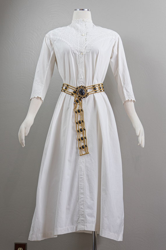 Antique ca 1860s White Linen Victorian Nightgown,… - image 3