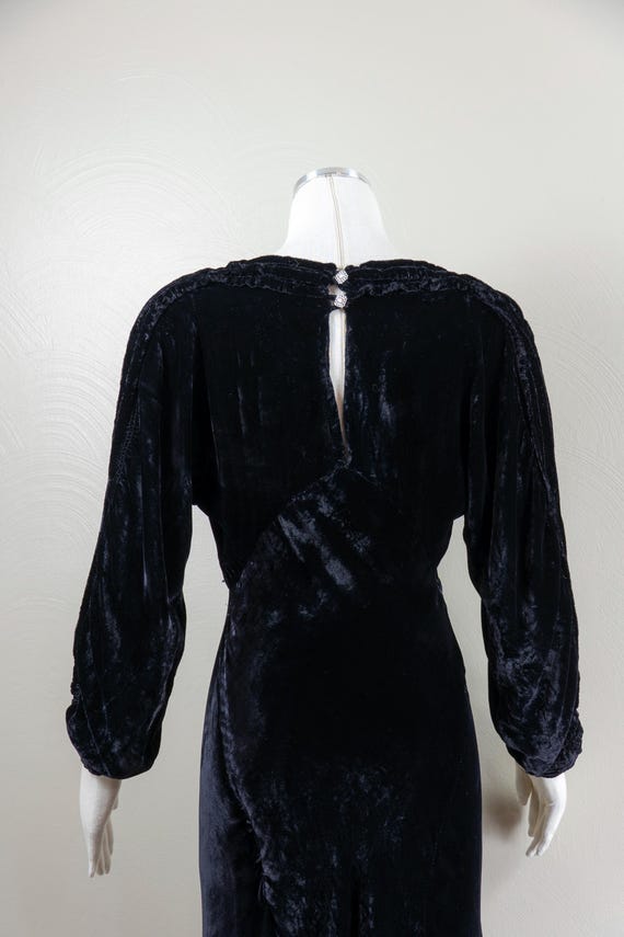 1930s Black Silk Velvet Evening Gown with Rhinestone … - Gem