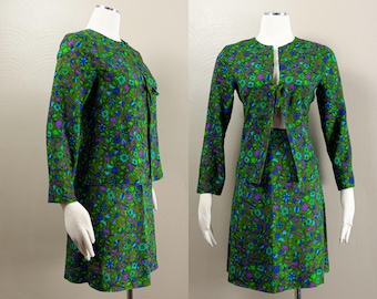 1960er Jahre Neon Floral Jacke und Mini Rock Set, Baumwolle, Medium