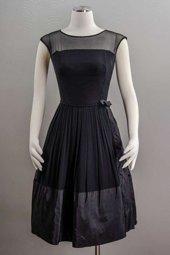 Vintage 60s little black Dress, Chiffon and taffe… - image 2