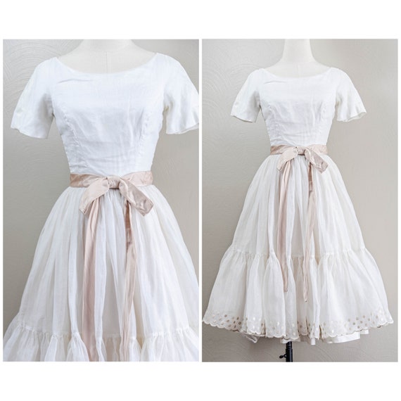 Darling 50s/60s White Cotton Organdy Party Dress,… - image 1