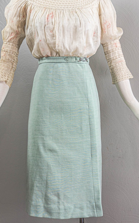 Chic Mint Green 70s Wrap Styled Skirt, Metal Buck… - image 4