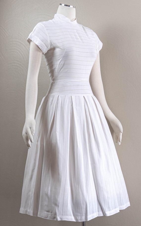 Lovely 40s/50s White Cotton Jersey Drop Waist Day… - image 4