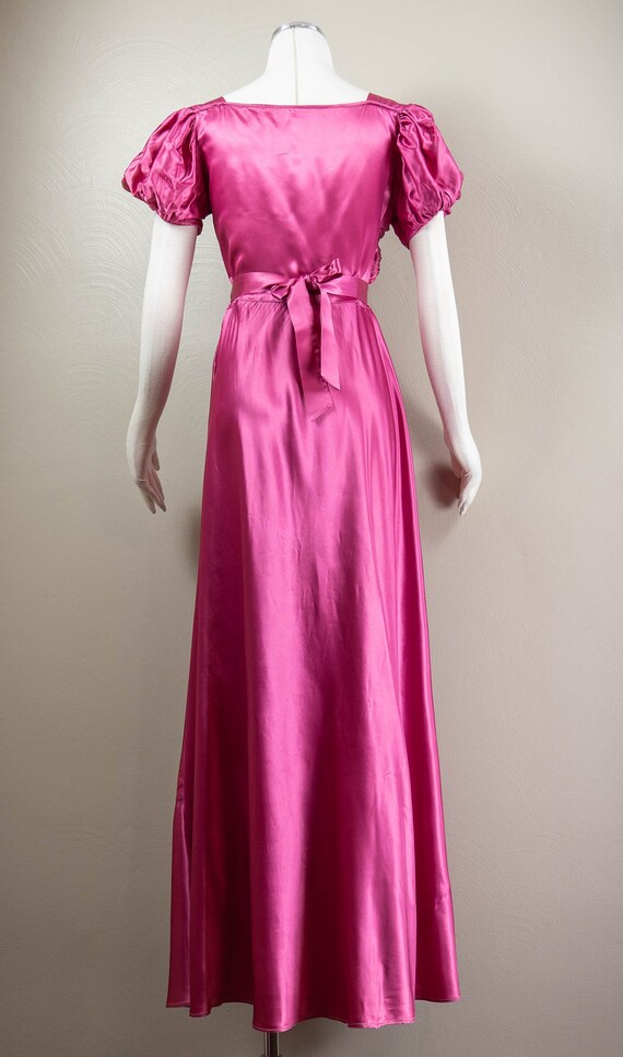 30s/40s Berry Rayon Satin Rushed Evening Gown, Ve… - image 8