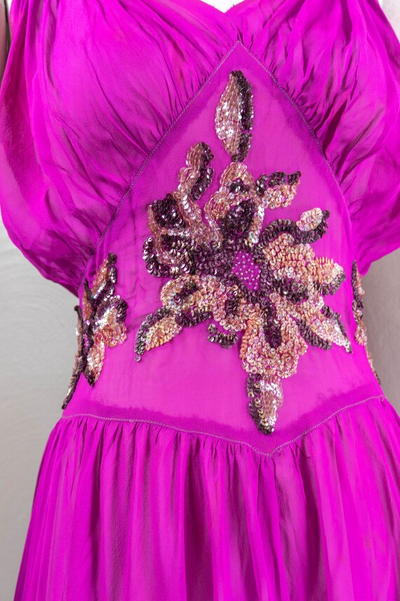 Glamorous 30s Vivid Fuchsia Silk Chiffon Evening … - image 4