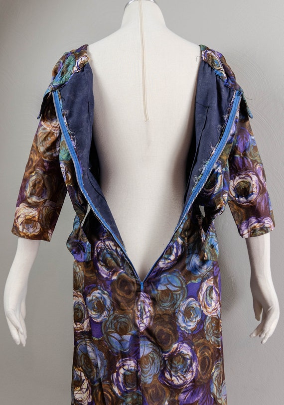 Funky 50s/60s Blue and Brown Rose Printed Wiggle … - image 8
