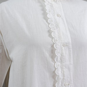 Antique Victorian Ca. 1860 Drop Shoulder White Linen Nightgown, Balloon Sleeves, Lace Trim, High Collar image 4