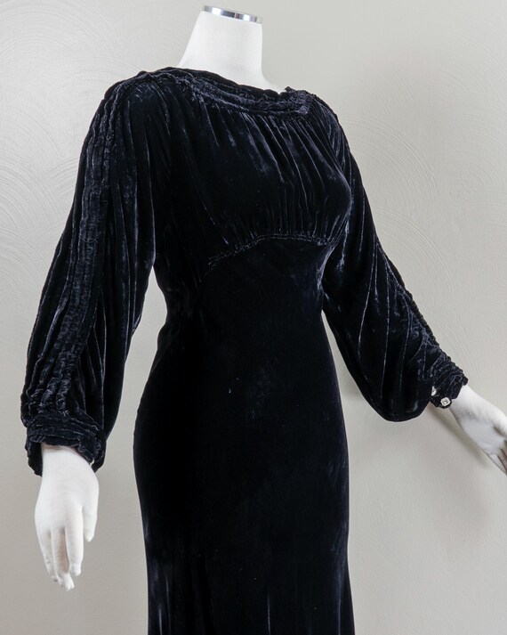 1930s Black Silk Velvet Evening Gown with Rhinestone … - Gem