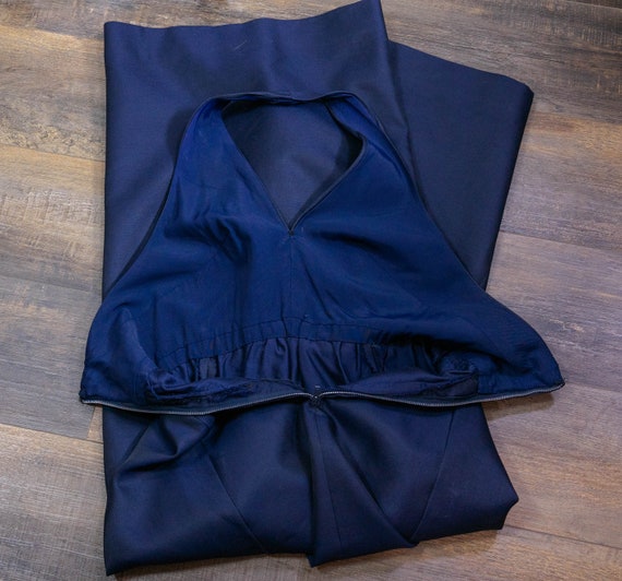 Elegant 70s Midnight Blue Gabardine Wool Halter D… - image 9