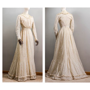 Edwardian Rose Print Cotton Dress: Pin-Tucked Lawn Cotton, Slight Train (XXS)