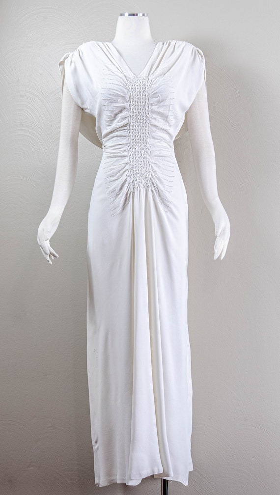 Amazing 40s White Crepe Rayon Gown with Swag or H… - image 2