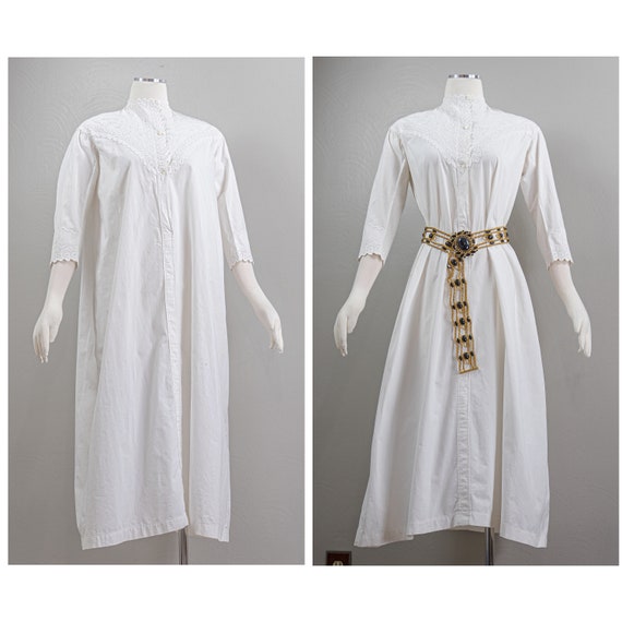 Antique ca 1860s White Linen Victorian Nightgown,… - image 1