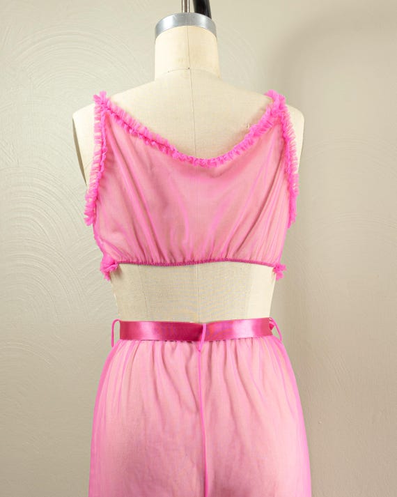 60s/70s Hot Pink Sheer Nylon Lingerie Set, Pajama… - image 9