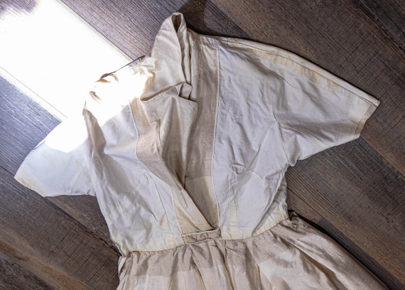 Chic Neutrals Raw Silk 50s Day Dress, Wrap Top, P… - image 10