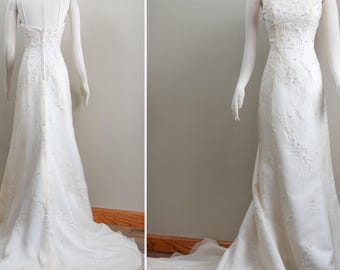 90s Does 30s Silk Organza Wedding Dress: Beaded Celestial Gown, Jasmine Haute Couture, Small