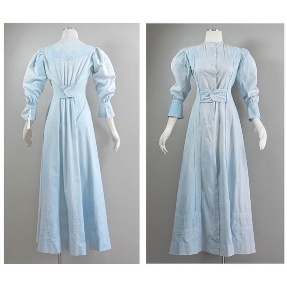 Wonderful Antique Light Blue Chambray Cotton Edwa… - image 1