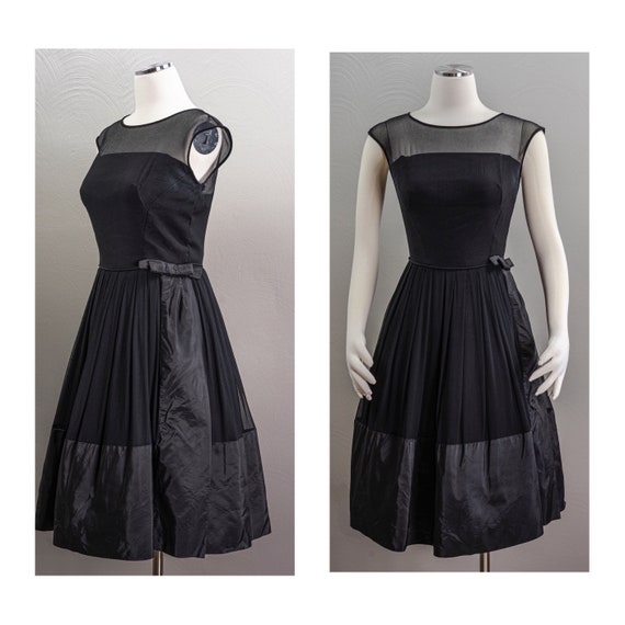 Vintage 60s little black Dress, Chiffon and taffe… - image 1