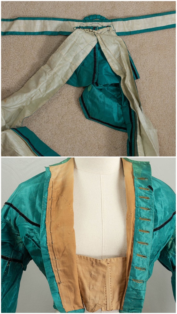Vivd 1860s Victorian Green Silk Bodice with Match… - image 8