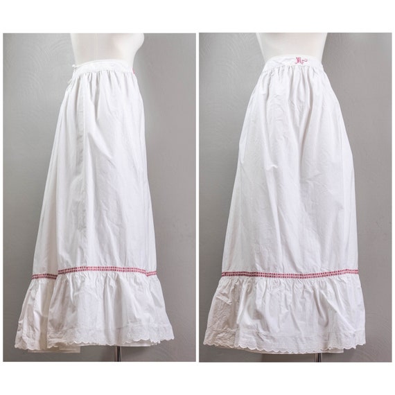 The Maria Antique White Cotton Petticoat, Embroid… - image 1