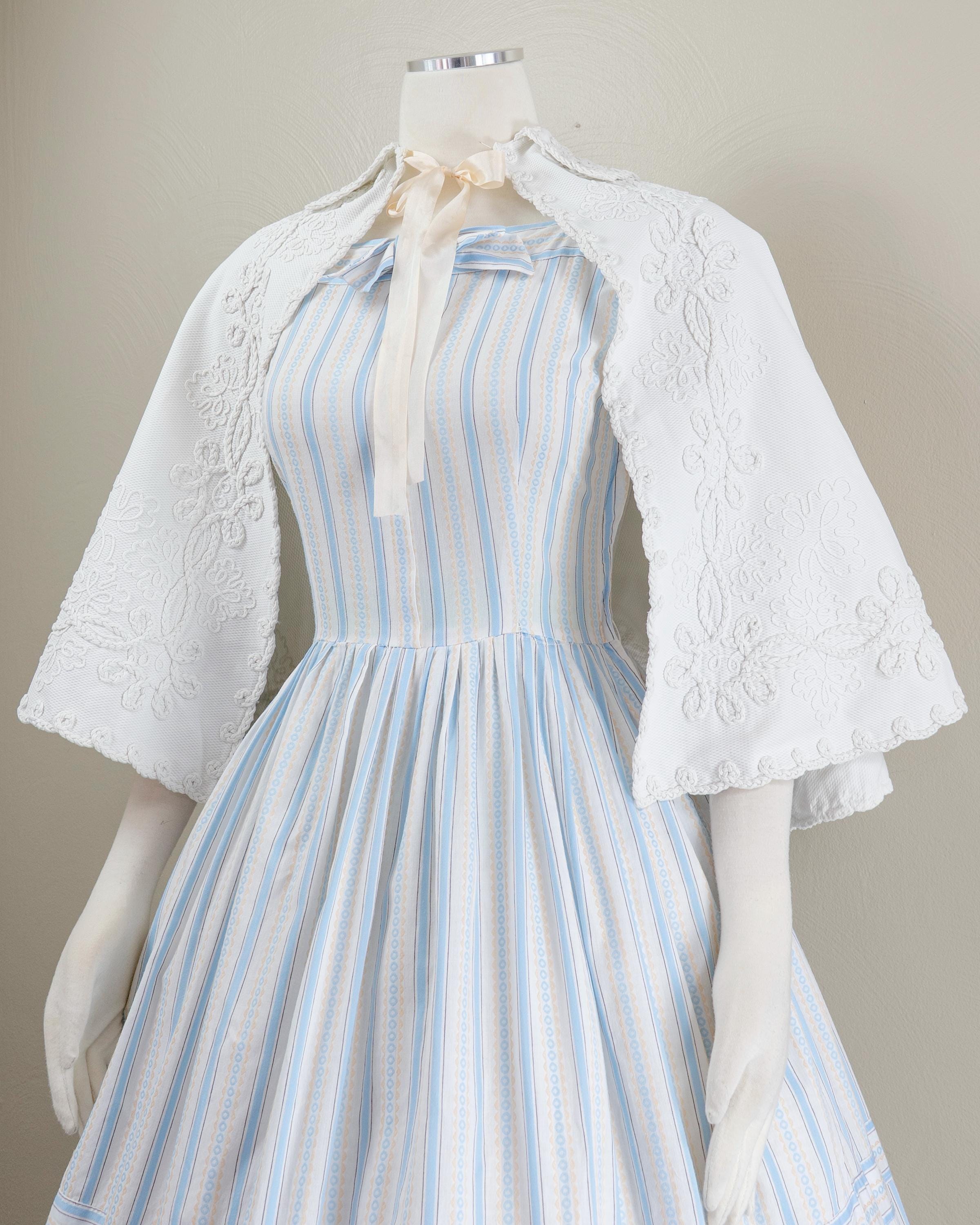 Antique White Capelet, Soutache Trim Cotton Pique, Victorian