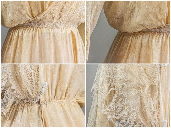 Lovely Antique 1910s Cream Silk Jacquard Dress wi… - image 8