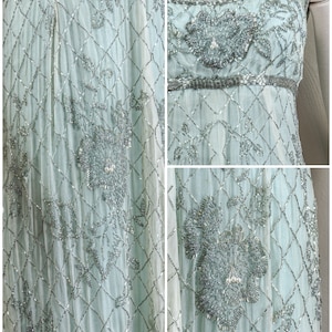 Stunning 60s Rosalie MaCrini Beaded Teal Silk Organza Evening Dress, Empire Waisted, Grecian Style image 10