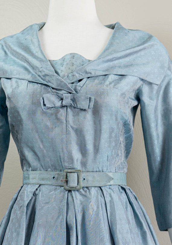 Darling 50s Icy Blue Jacquard Dress, Full Skirt, … - image 3