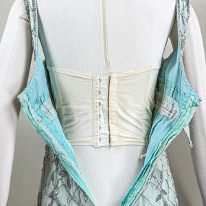 Stunning 60s Rosalie MaCrini Beaded Teal Silk Organza Evening Dress, Empire Waisted, Grecian Style image 7
