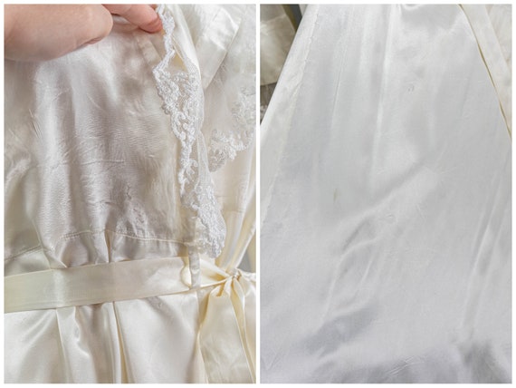 Lovely 40s White Rayon Satin and Lace Peignoir Ro… - image 10